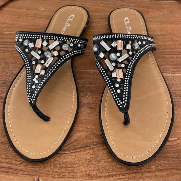 CL by Laundry Shoes - CL Laundry Beaded Sandals black silver, size 8.5